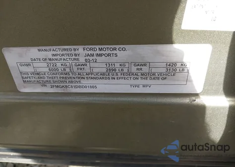 2013 Ford Flex Sel из США, поврежденный, VIN 2FMGK5C81DBD01805